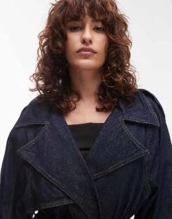 Mango Cropped Dark Denim Trench In Blue For Women -Mango Sales 208345332 4