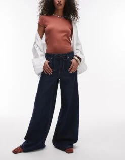 Mango Tie Waist Straight Leg Jean In Indigo For Women Indigo Blue