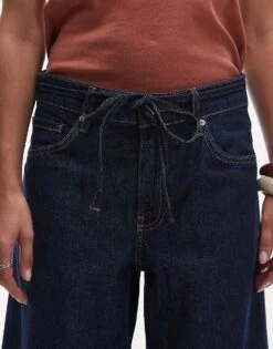 Mango Tie Waist Straight Leg Jean In Indigo For Women Indigo Blue -Mango Sales 208345436 5