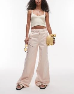 Mango Relaxed Straight Leg Jeans In Light Pink For Women