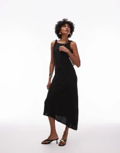 Mango Aysmmetric Sleeveless Maxi Dress In Black For Women