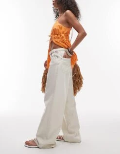 Mango Belted Wide Leg Jean In White For Women -Mango Sales 208345556 3