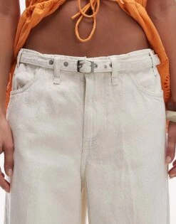 Mango Belted Wide Leg Jean In White For Women -Mango Sales 208345556 5