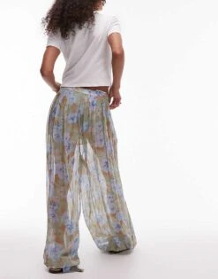 Mango Volume Blown Out Floral Trousers In Pale Blue For Women -Mango Sales 208345824 3