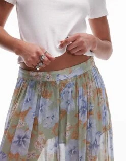 Mango Volume Blown Out Floral Trousers In Pale Blue For Women -Mango Sales 208345824 4