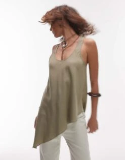 Mango Soft Touch Aysmmetric Hem Top In Green For Women -Mango Sales 208345862 1 green 1