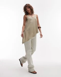 Mango Soft Touch Aysmmetric Hem Top In Green For Women -Mango Sales 208345862 4