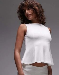 Mango Sleeveless Structured Peplum Hem Top In White For Women