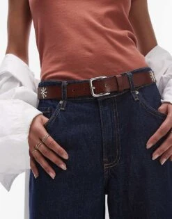 Mango Stud Detail Leather Belt In Brown For Women -Mango Sales 208351613 1 brown 1