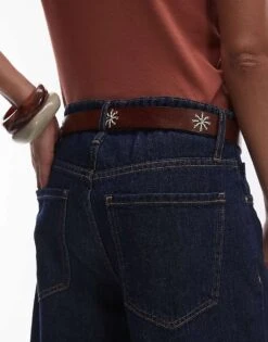 Mango Stud Detail Leather Belt In Brown For Women -Mango Sales 208351613 3