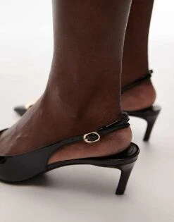 Mango Sling Back Kitten Heel With Gold Accents In Black For Women -Mango Sales 208351619 3