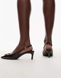 Mango Sling Back Kitten Heel With Gold Accents In Black For Women -Mango Sales 208351619 4