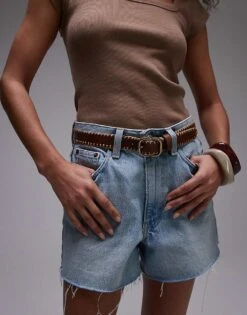 Mango Woven Stitch Detail Belt In Brown For Women