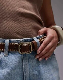 Mango Woven Stitch Detail Belt In Brown For Women -Mango Sales 208351626 3