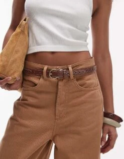 Mango Slim Plait Detail Belt In Brown For Women