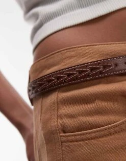 Mango Slim Plait Detail Belt In Brown For Women -Mango Sales 208351646 3