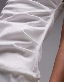 Mango Cap Sleeve Aysmmetric Crepe Top In White For Women -Mango Sales 208389586 3