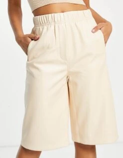 Mango Faux Leather Longline City Short In Buttermilk For Women Beige -Mango Sales 23157165 3