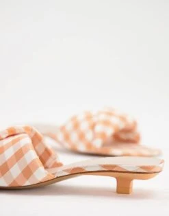 Mango Kitten Heel Gingham Mule In Orange For Women -Mango Sales 23942846 3