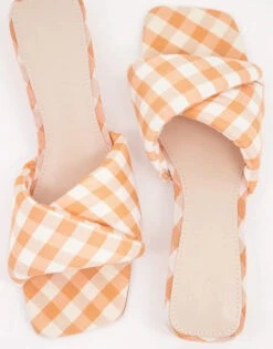 Mango Kitten Heel Gingham Mule In Orange For Women -Mango Sales 23942846 4